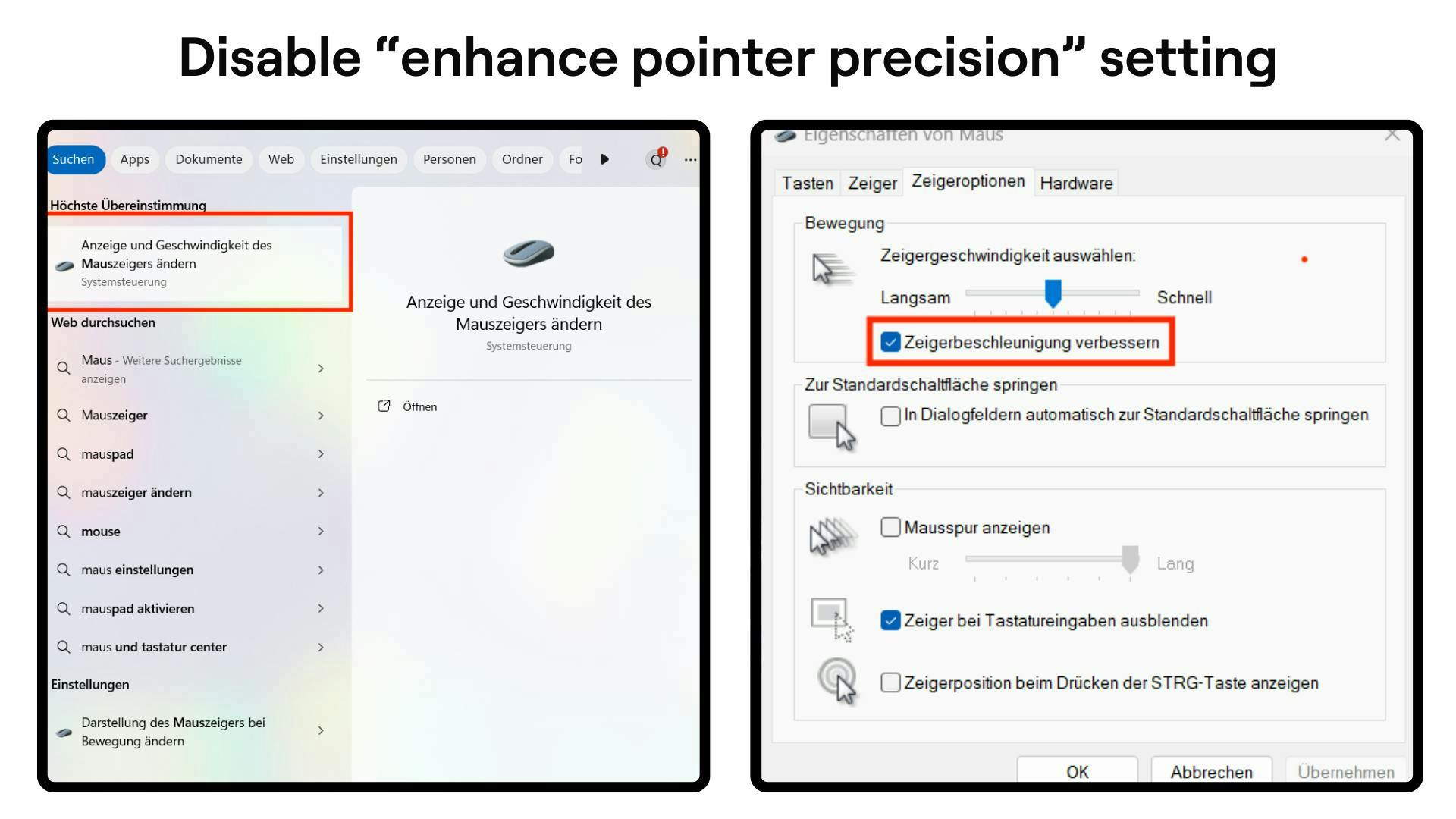 This is how to disable the "Enhance Pointer Precision" option in Windows settings. | Credit: LeetDesk.