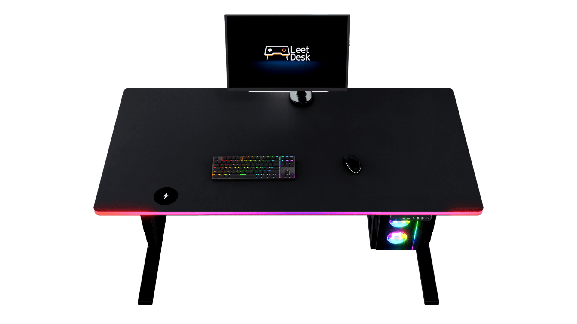 LeetDesk Aura desk with LED lighting for gaming and DJs