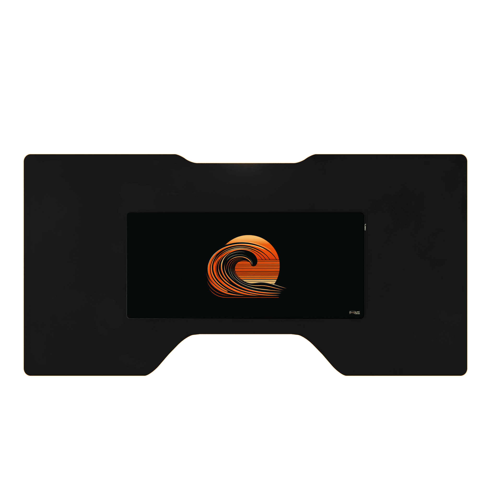 Das LeetDesk Signature Gaming Mauspad mit einer orangen Welle in der Mitte des Bildes