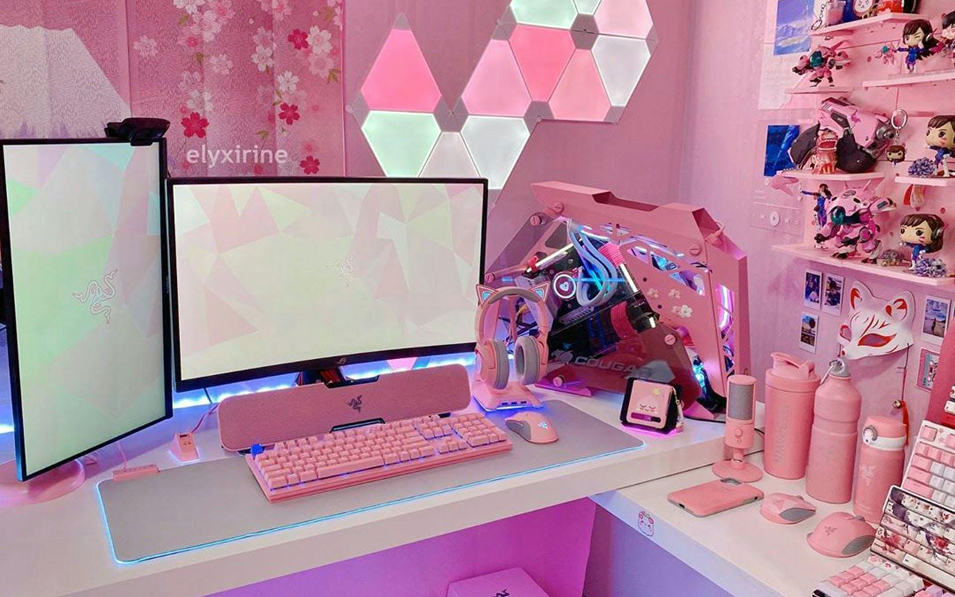 A pink dream of a gaming room | Credit: elyxirine